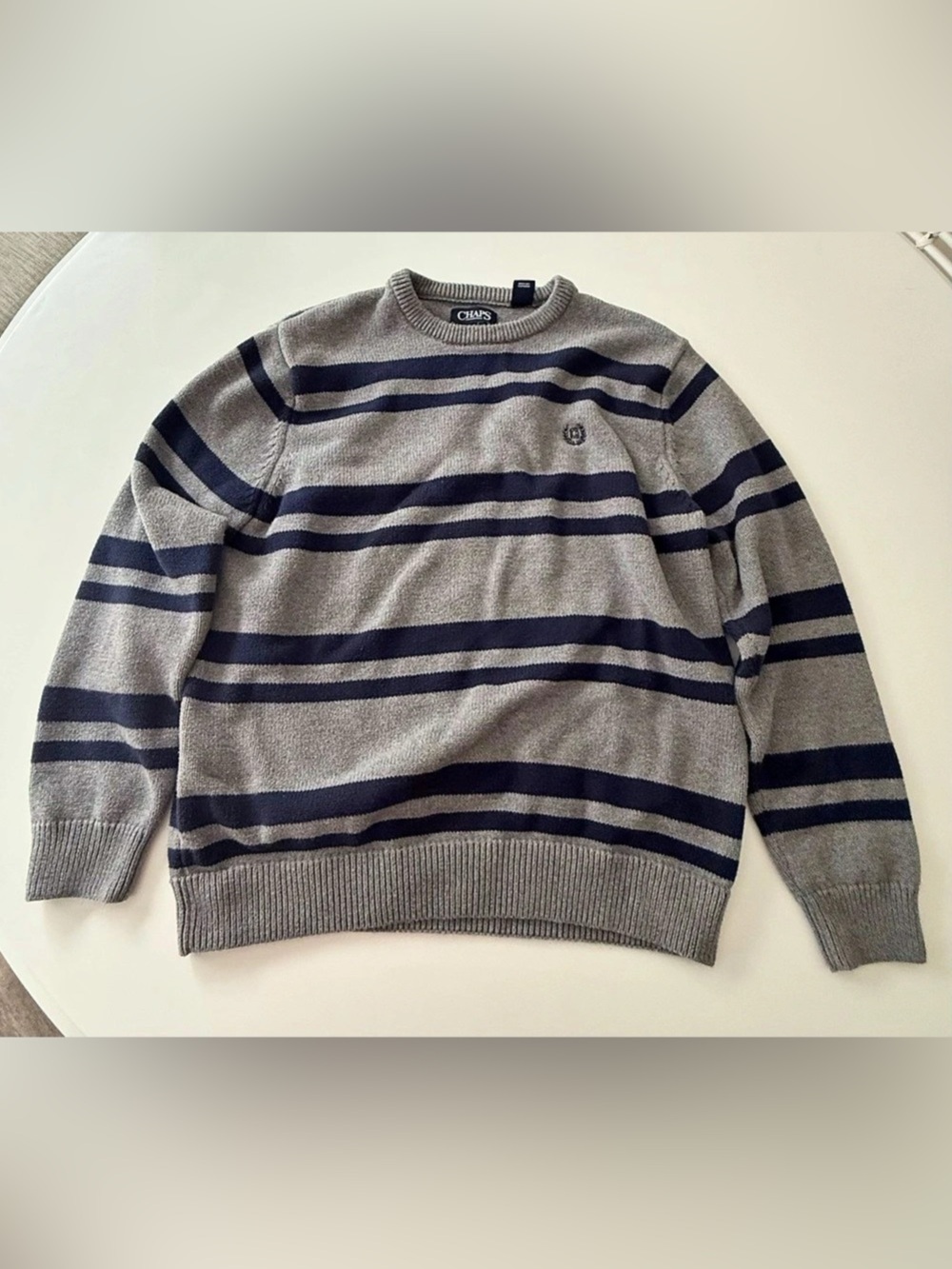 Chaps Men's Striped Crewneck Sweater Gray & Blue Large